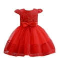 thumbnail image 1 of FAOWME Kids Toddler Baby Girls Spring Summer Print Ruffle Short Sleeve Princess Dress Ruffle Sleeveless Show Lace Tulle Party Red 0-6 Months, 1 of 6