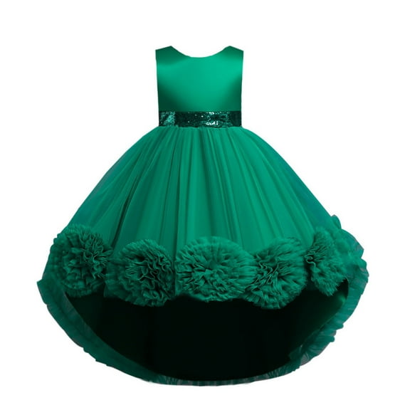 FAOWME Kids Toddler Baby Girls Spring Summer Print Ruffle Sleeveless Party Decorations Princess Dress Green 7-8 Years