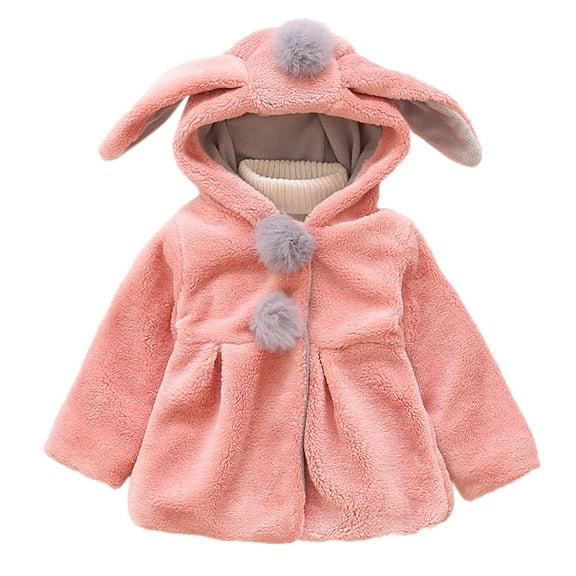 FAOWME Kids Toddler Baby Girls Winter Warm Thick Cotton Long Sleeve Rabbit Ear Hooded Clothes Coat Jacket Pink 3-4 Years