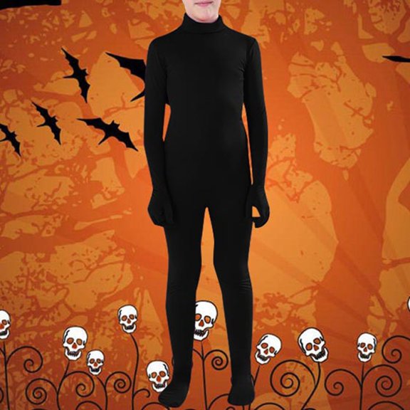 FAOWME Kids Toddler Boys Halloween Invisibility Jumpsuits Long Sleeve Turtleneck Solid Color Breathable Trendy Bodysuits For Activity Performance,Black,L