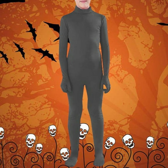 FAOWME Kids Toddler Boys Halloween Invisibility Jumpsuits Long Sleeve Turtleneck Solid Color Breathable Trendy Bodysuits For Activity Performance,Dark Gray,S