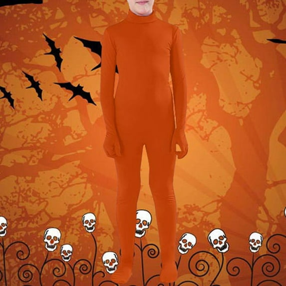 FAOWME Kids Toddler Boys Halloween Invisibility Jumpsuits Long Sleeve Turtleneck Solid Color Breathable Trendy Bodysuits For Activity Performance,Orange,Xl