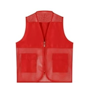 FAOWME Kids Unisex Mesh Breathable Fishing Vest Pockets Photography Travel Hiking Waist Coat Jacket For Adults And Youth Red 6-7 Years