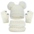thumbnail image 1 of FAOWME Kids Winter Hat Gloves Scarf Set Girls Toddler Children Hats With Pom Knit Neck Warmer Gaiter Mittens Lined Set White 1-6 Years, 1 of 3