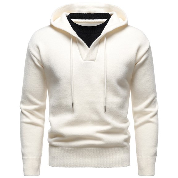 FAOWME Knit Sweater Coat With Detachable Hood Winter Warm Plush Lined Long Sleeve Pullover Casual Outerwear Jacket For Fall Season Beige Xxxl