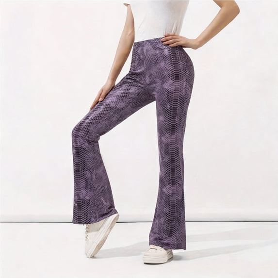 FAOWME Ladies Flared Pants High Waist Solid Color Comfortable Stylish Slim Fit Bodycon Trousers For Casual Daily Wear,Purple,L