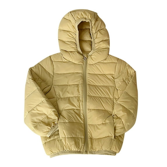 FAOWME Little Boys Girls Kids Down Coat Lightweight Jacket Hooded Zipper Fashion Winter Windproof Outwear Yellow 5-6 Years