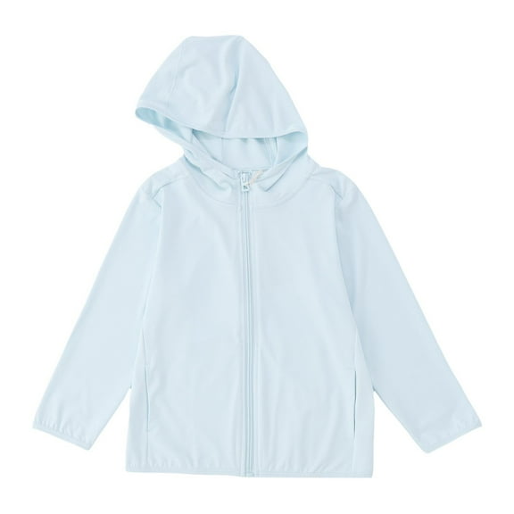 FAOWME Little Boys Girls Sunscreen Sun Protective Hoodie Jacket Lightweight Long Sleeve Sun Shirt For Boys Girls Hiking Outdoor Light Blue 7-8 Years