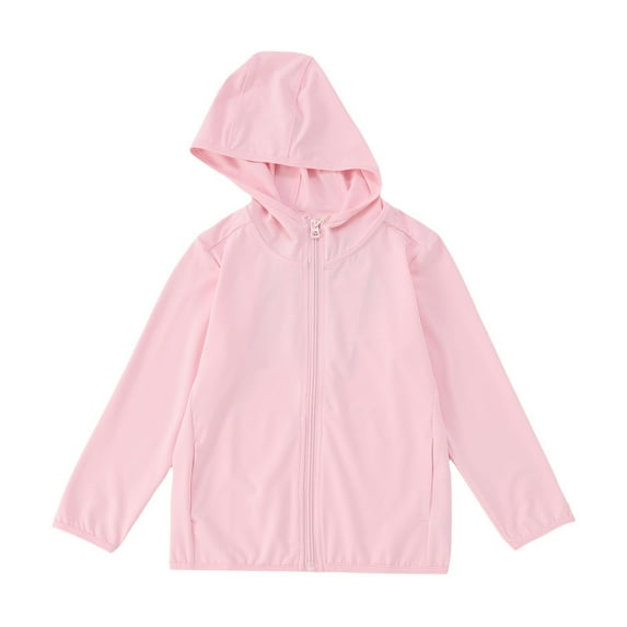 FAOWME Little Boys Girls Sunscreen Sun Protective Hoodie Jacket Lightweight Long Sleeve Sun Shirt For Boys Girls Hiking Outdoor Light Pink 3-4 Years