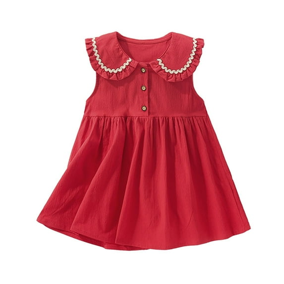 FAOWME Little Girls Cute Dress Spring Summer Sleeveless Dress Red 2-3 Years