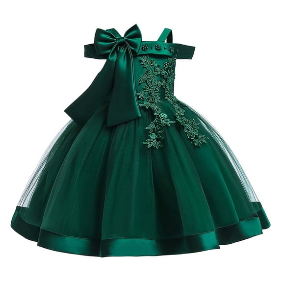 FAOWME Little Girls' Off Shoulder Bow Evening Gown Princess Pageant Dress For Birthday Parties & Stage Performances