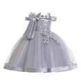 thumbnail image 1 of FAOWME Little Girls Off Shoulder Bow Evening Gown Princess Pageant Dress For Birthday Party & Stage Performances Grey 7-8 Years, 1 of 6