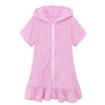 thumbnail image 1 of FAOWME Little Girls Swim Cover Up Kids Swimsuit Coverup Zip Up Beach Bathing Suit Hooded Bathrobe Absorbent Terry Beach Dress Pink 8-9 Years, 1 of 8