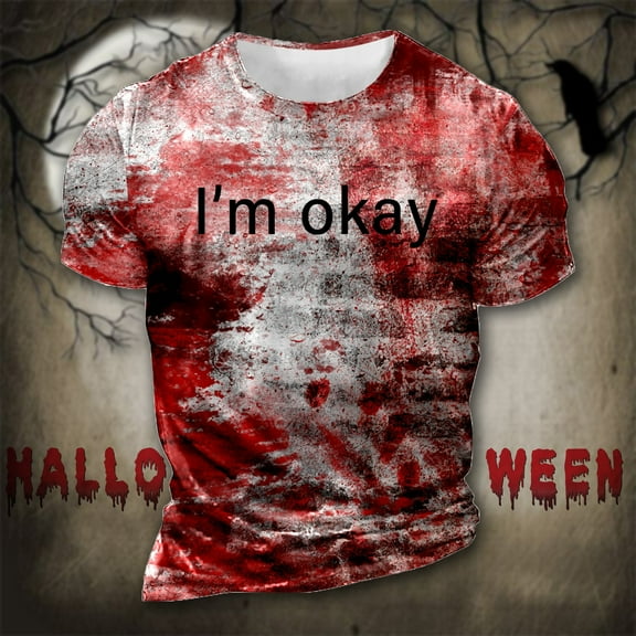 FAOWME Male Halloween T Shirt Crew Neck Short Sleeve Color Block Plus Size Comfortable Breathable Top For Casual Daily Wear,Light Gray,M