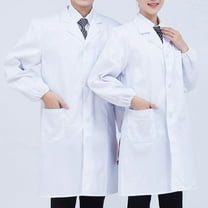 FAOWME Men And Women Lab Coat With Pockets Long Sleeve Turndown Collar Buttons Coat For Doctors And Beauty Versatile Laboratory Workwear,White,L