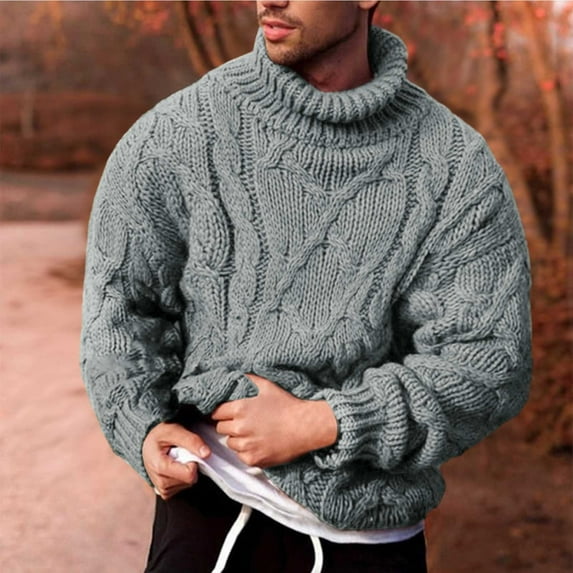 FAOWME Men Knitted Sweater Long Sleeve Turtleneck Solid Color Fashion Comfortable Warm Loose Pullover Top For Autumn Winter Daily Wear Gy2 L