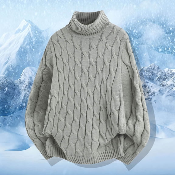 FAOWME Men Knitted Sweater Long Sleeve Turtleneck Solid Color Fashion Warm Comfortable Slim Fit Pullover Top For Autumn Winter Daily Wear Grey Xxl