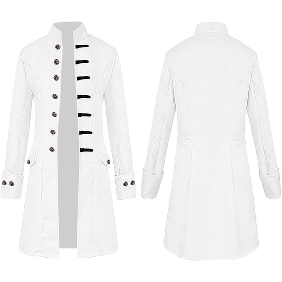 FAOWME Men Overcoat Long Sleeved Stand Collar Buttons Solid Color Retro Comfortable Fashion Jacket For Stage Performance White Xl