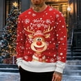 thumbnail image 1 of FAOWME Men's Christmas Pullover Long Sleeve Round Neck Reindeer Print Fashion Casual Sweatshirt Top For Autumn Winter Daily Wear Red S, 1 of 5