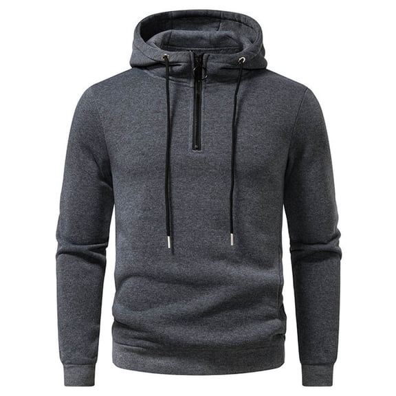 FAOWME Men's Hooded Pullover With Pocket Long Sleeved Solid Color Zipper Drawstring Fashion Comfortable Warm Sweatshirt For Autumn Winter Daily Wear Dark Gray M