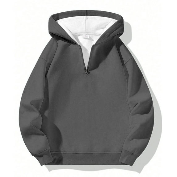 FAOWME Men's Hoodies Long Sleeve Solid Colors Zipper Comfortable Breathable Sweatshirt For Autumn Winter Daily Wear Dark Gray Xl