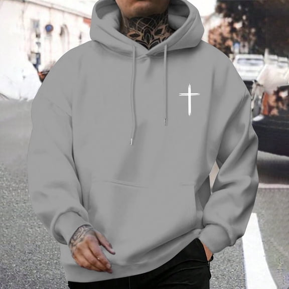 FAOWME Men's Hoodies With Pocket Long Sleeve Letter Print Drawstring Comfortable Breathable Sweatshirt For Casual Daily Wear Gy1 Xxl