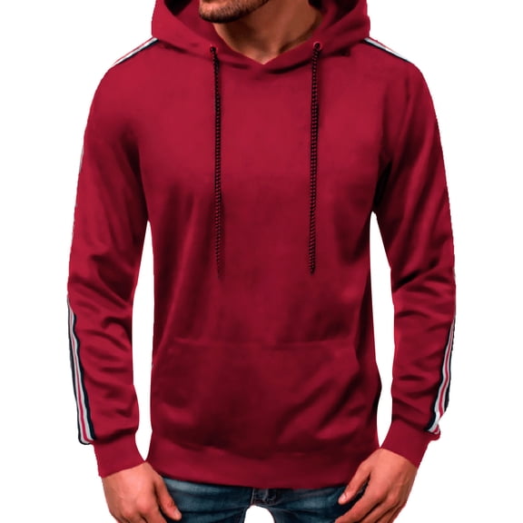 FAOWME Men's Hoodies With Pocket Long Sleeved Drawstring Striped Print Fashion Comfortable Sweatshirt Tops For Daily Wear Wine Xxl