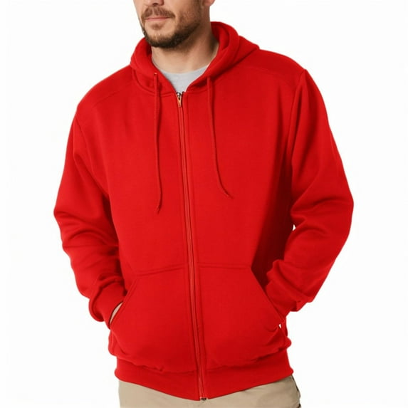 FAOWME Men's Hoodies With Pockets Long Sleeve Solid Color Drawstring Zipper Comfortable Loose Fit Sweatshirt For Autumn Winter Daily Wear Red Xxxl