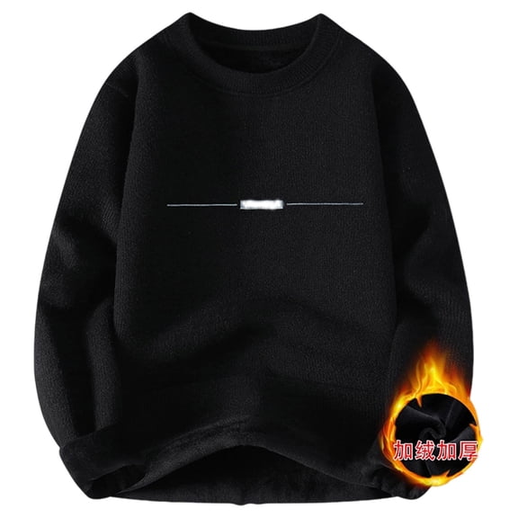 FAOWME Men's Knit Pullover Long Sleeve Round Neck Letter Print Plush Thickened Warm Comfortable Soft Sweatshirt For Autumn Winter Daily Wear Black M