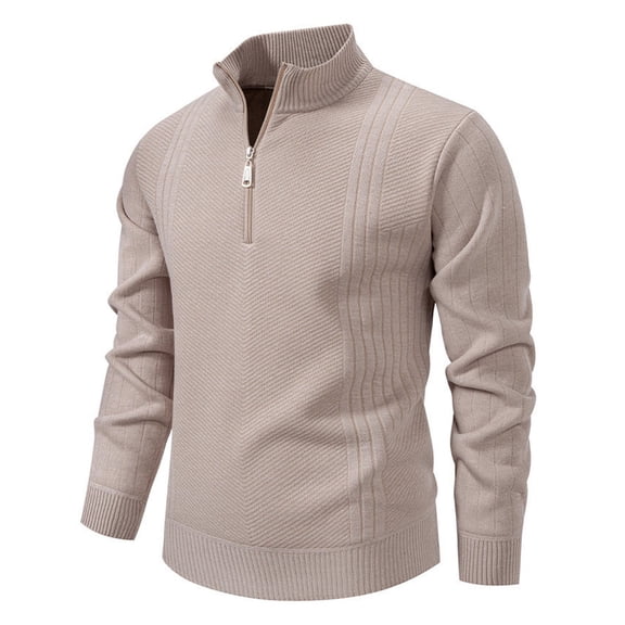 FAOWME Men's Knit Sweater Long Sleeve Half Zip Solid Color Fashion Casual Warm Comfortable Soft Pullover Top For Autumn Winter Daily Wear Beige Xxl