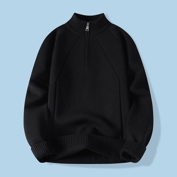 FAOWME Men's Knit Sweater Long Sleeve Half Zip Solid Color Fashion Casual Warm Comfortable Soft Pullover Top For Autumn Winter Daily Wear Black L