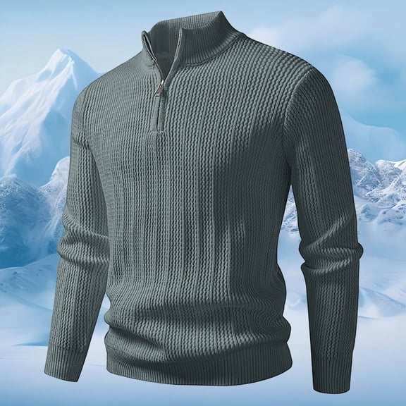 FAOWME Men's Knit Sweater Long Sleeve Half Zip Solid Color Fashion Casual Warm Comfortable Soft Pullover Top For Autumn Winter Daily Wear Grey M