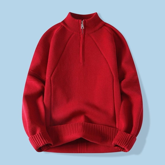 FAOWME Men's Knit Sweater Long Sleeve Half Zip Solid Color Fashion Casual Warm Comfortable Soft Pullover Top For Autumn Winter Daily Wear Red M