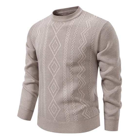FAOWME Men's Knit Sweater Long Sleeve Round Neck Solid Color Fashion Casual Warm Comfortable Soft Pullover Top For Autumn Winter Daily Wear Beige L