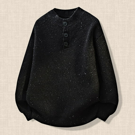 FAOWME Men's Knit Sweater Long Sleeve Round Neck Solid Color Fashion Casual Warm Comfortable Soft Pullover Top For Autumn Winter Daily Wear Black L