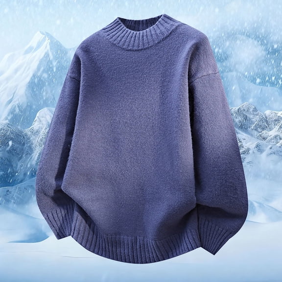 FAOWME Men's Knit Sweater Long Sleeve Round Neck Solid Color Fashion Casual Warm Comfortable Soft Pullover Top For Autumn Winter Daily Wear Blue M