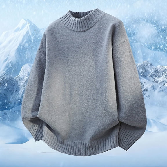 FAOWME Men's Knit Sweater Long Sleeve Round Neck Solid Color Fashion Casual Warm Comfortable Soft Pullover Top For Autumn Winter Daily Wear Grey M