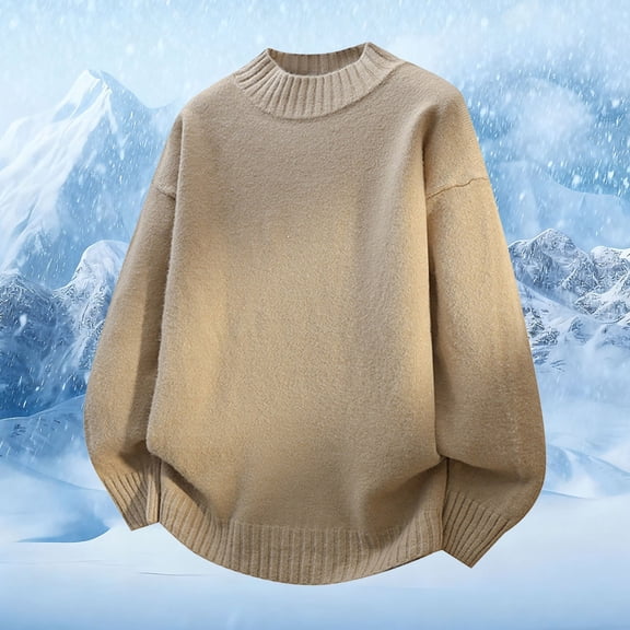 FAOWME Men's Knit Sweater Long Sleeve Round Neck Solid Color Fashion Casual Warm Comfortable Soft Pullover Top For Autumn Winter Daily Wear Khaki L