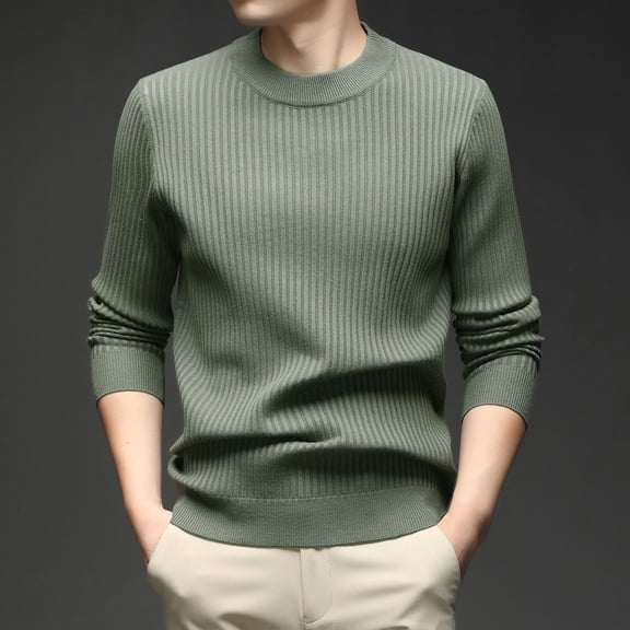 FAOWME Men's Knit Sweater Long Sleeve Round Neck Solid Color Fashion Warm Comfortable Soft Pullover Top For Autumn Winter Daily Wear Green Xl