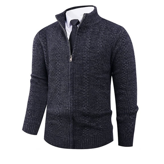 FAOWME Men's Knitted Sweater Long Sleeve Stand Collar Half Zip Solid Color Fashion Casual Warm Pullover Top For Autumn Winter Daily Wear Black L