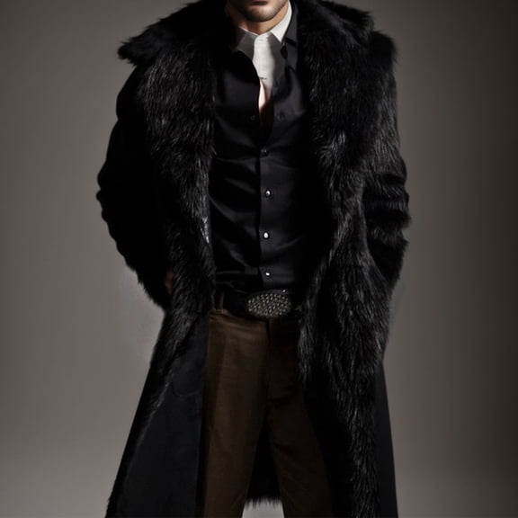 FAOWME Men's Overcoat Solid Color Long Sleeved Lapel Fuzzy Fashion Comfortable Warm Jacket For Autumn Winter Daily Wear Black Xxxl