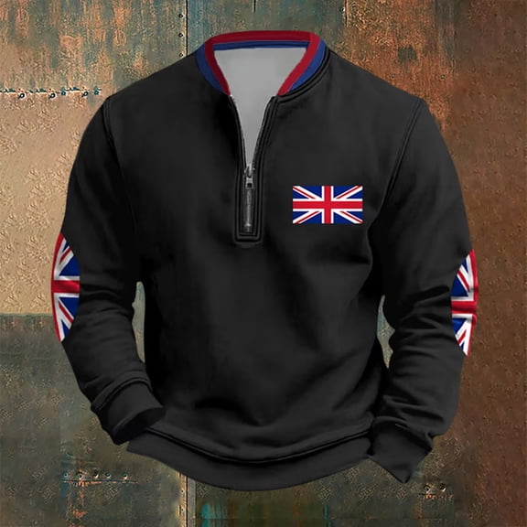 FAOWME Men's Pullover Long Sleeve Half Zip Print Fashion Casual Comfortable Sweatshirt Top For Autumn Winter Daily Wear Black Xxxxl