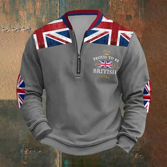 FAOWME Men's Pullover Long Sleeve Half Zip Print Fashion Casual Comfortable Sweatshirt Top For Autumn Winter Daily Wear Grey L