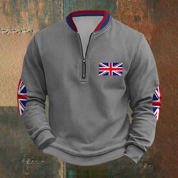 FAOWME Men's Pullover Long Sleeve Half Zip Print Fashion Casual Comfortable Sweatshirt Top For Autumn Winter Daily Wear Grey M