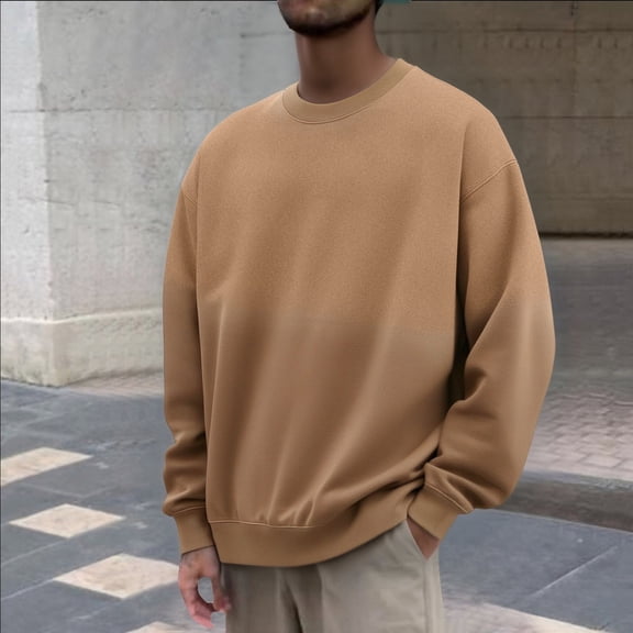 FAOWME Men's Pullover Long Sleeve Round Neck Gradient Comfortable Breathable Sweatshirt For Casual Daily Wear Coffee M