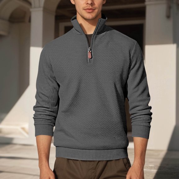 FAOWME Men's Pullover Long Sleeve Stand Collar Half Zipper Solid Color Comfortable Breathable Sweatshirt For Casual Daily Wear Dark Gray M