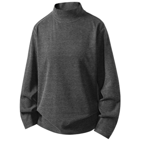 FAOWME Men's Pullover Long Sleeve Turtleneck Solid Color Loose Fit Casual Sweatshirt For Autumn Winter Daily Wear Black L