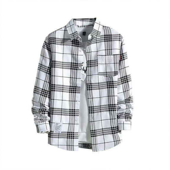 FAOWME Men's Shirt With Pocket Long Sleeved Lapel Buttons Plaid Print Fashion Comfortable Blouse Tops For Casual Daily Wear Wh2 L