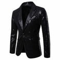 thumbnail image 1 of FAOWME Men's Suit Jacket Long Sleeved Lapel Buttons Sequin Fashion Comfortable Coats Tops For Stage Performance Black L, 1 of 4