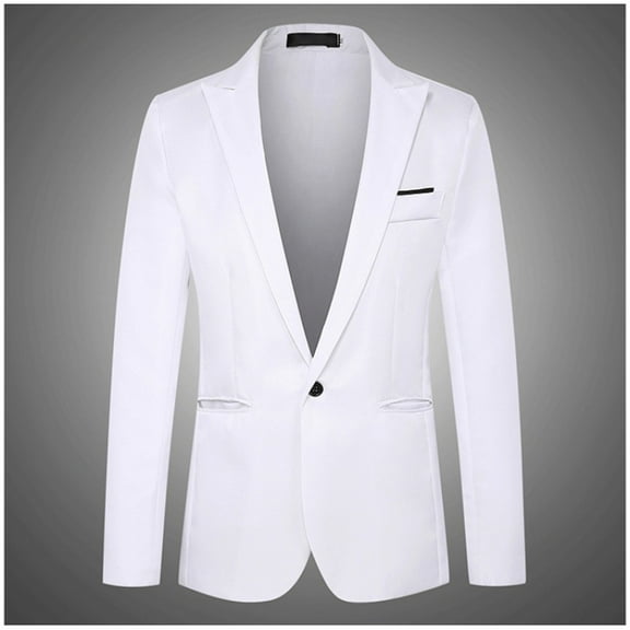 FAOWME Men's Suit Jacket Long Sleeved Lapel Buttons Solid Color Fashion Comfortable Coats Tops For Casual Daily Wear White M